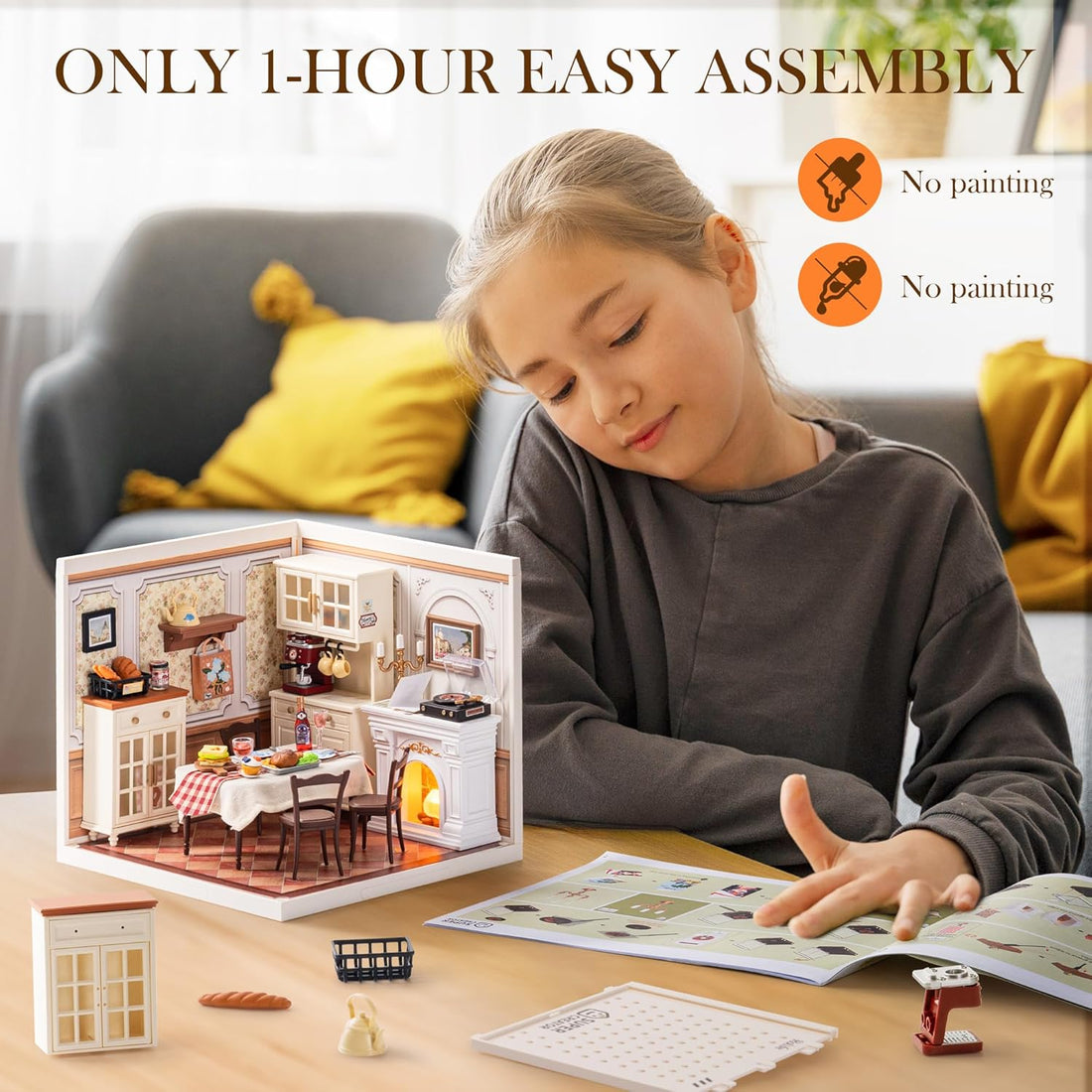 Robotime DIY Miniature Warm Dining Room Kit | Creative Gift for Adults & Kids