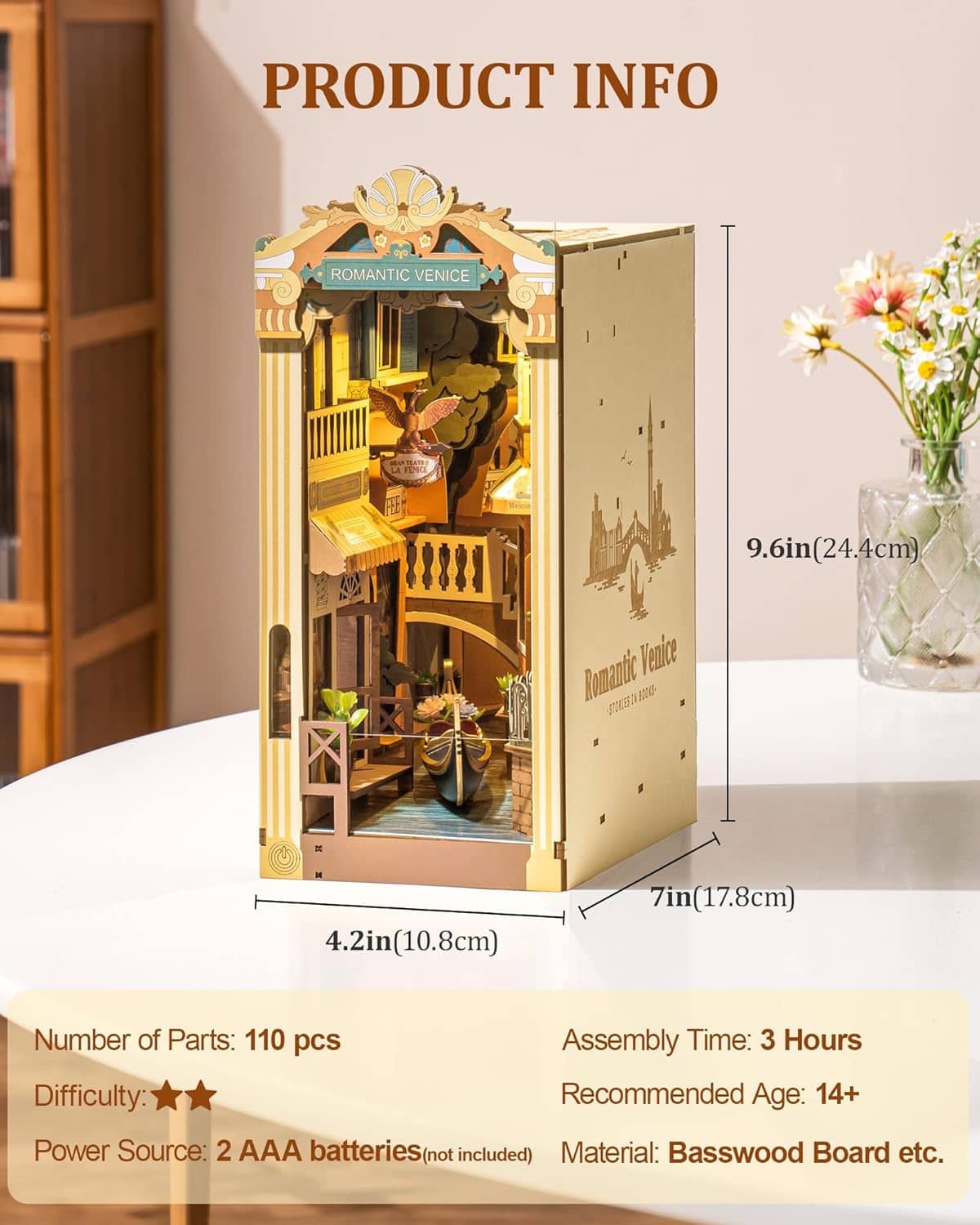 ROBOTIME Romantic Venice Book Nook Kit – DIY 3D Wooden Puzzle