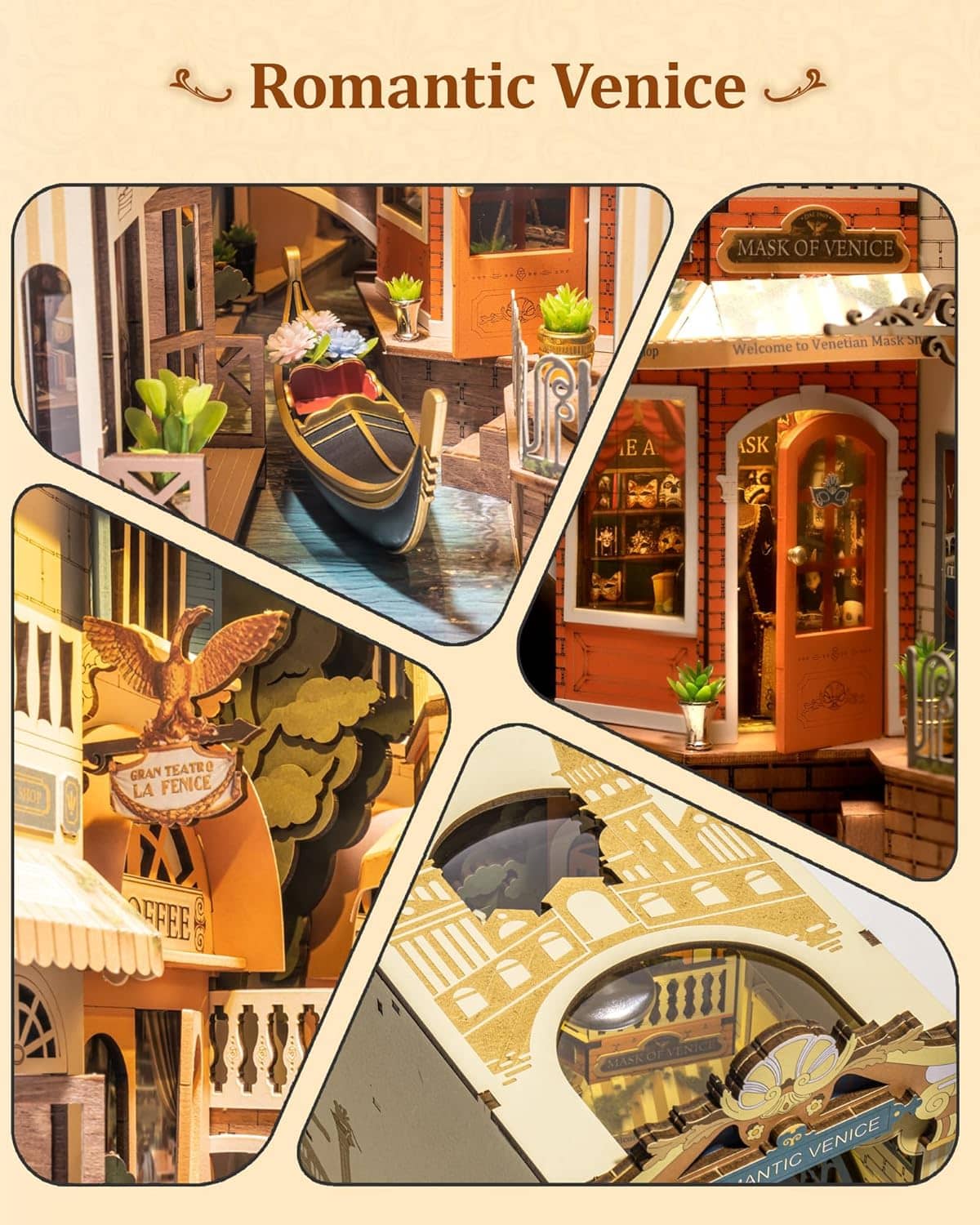 ROBOTIME Romantic Venice Book Nook Kit – DIY 3D Wooden Puzzle