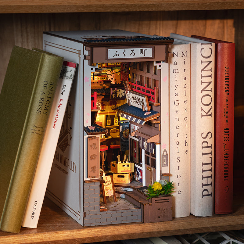 ROBOTIME Sakura Wine Alley Miniature Book Nook – DIY Wooden Kit