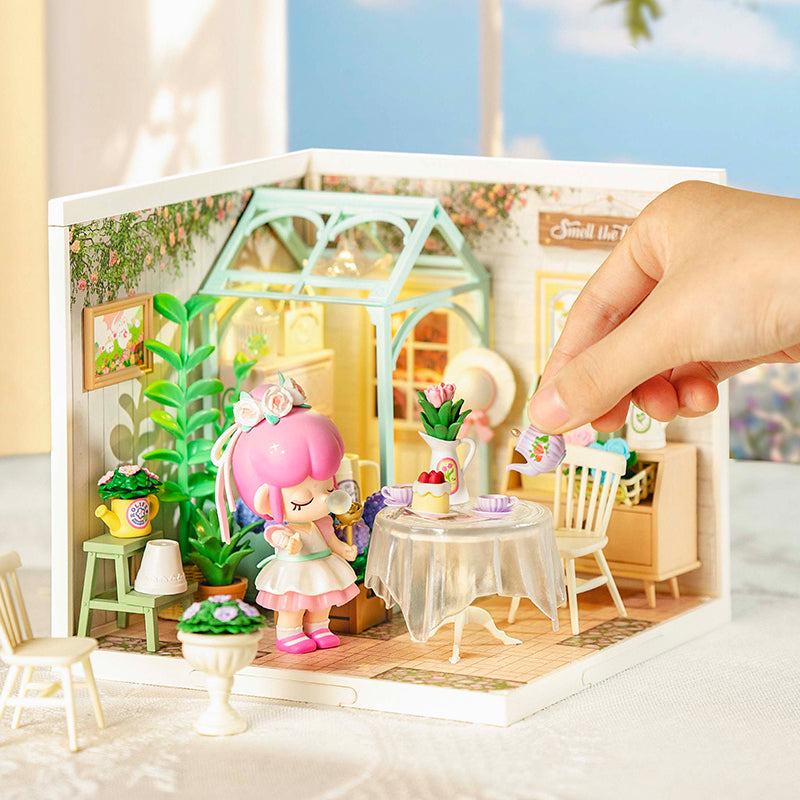 ROBOTIME Blooming Tea Garden Miniature House – DIY Wooden Kit