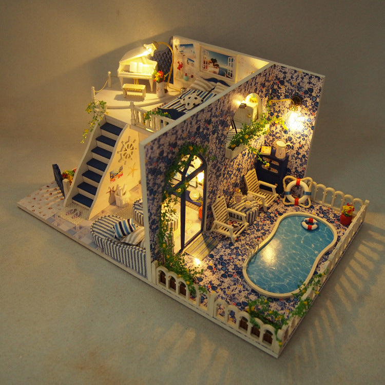 DIY Handmade Educational Miniature House – Double-Storey Villa with LED Lighting