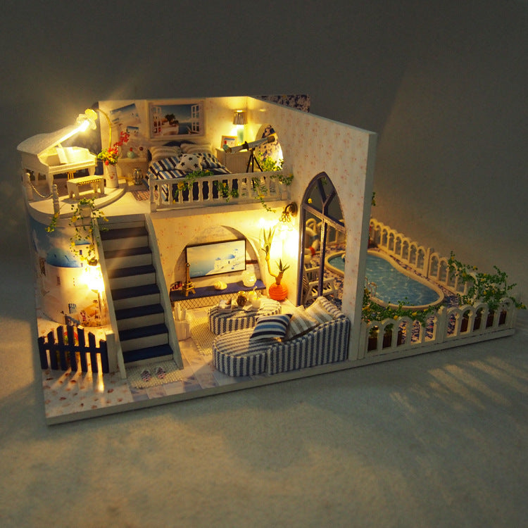 DIY Handmade Educational Miniature House – Double-Storey Villa with LED Lighting