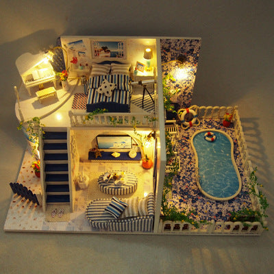 DIY Handmade Educational Miniature House – Double-Storey Villa with LED Lighting