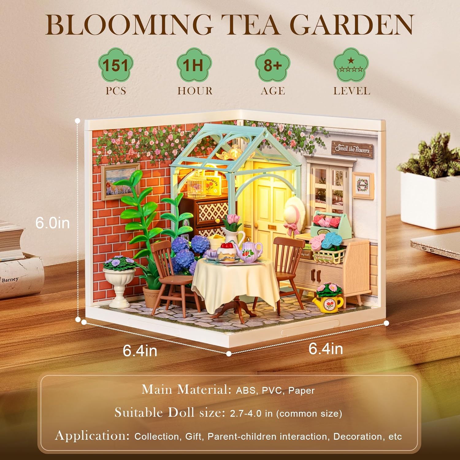 ROBOTIME Blooming Tea Garden Miniature House – DIY Wooden Kit