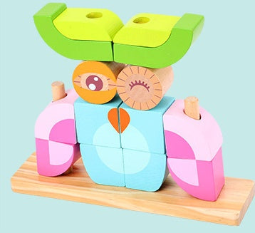 Wooden Animal Building Blocks Puzzle for Kids | Educational Toy | Bright & Safe