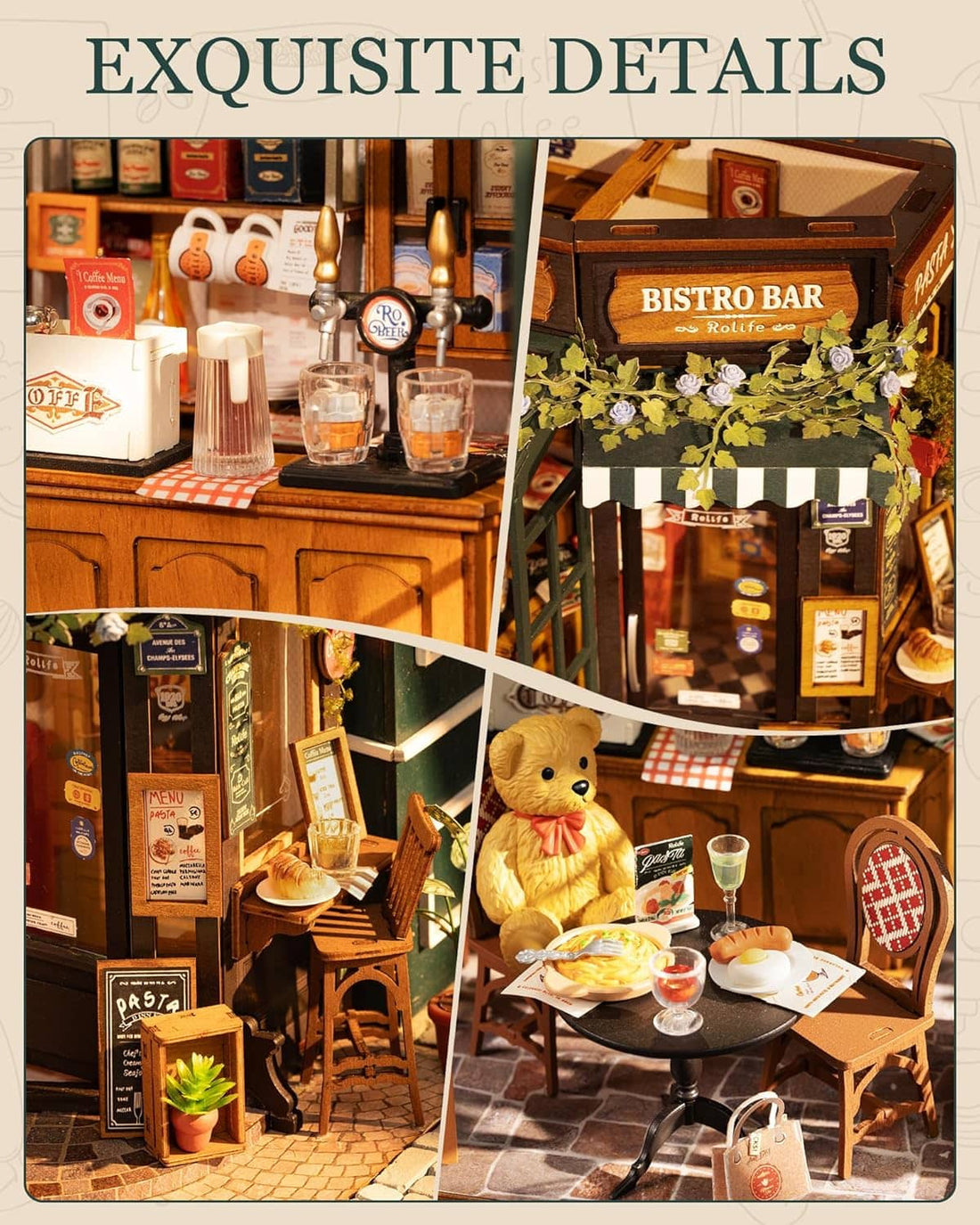 Rolife Tipsy Restaurant Miniature House Kit – DIY Wooden Model