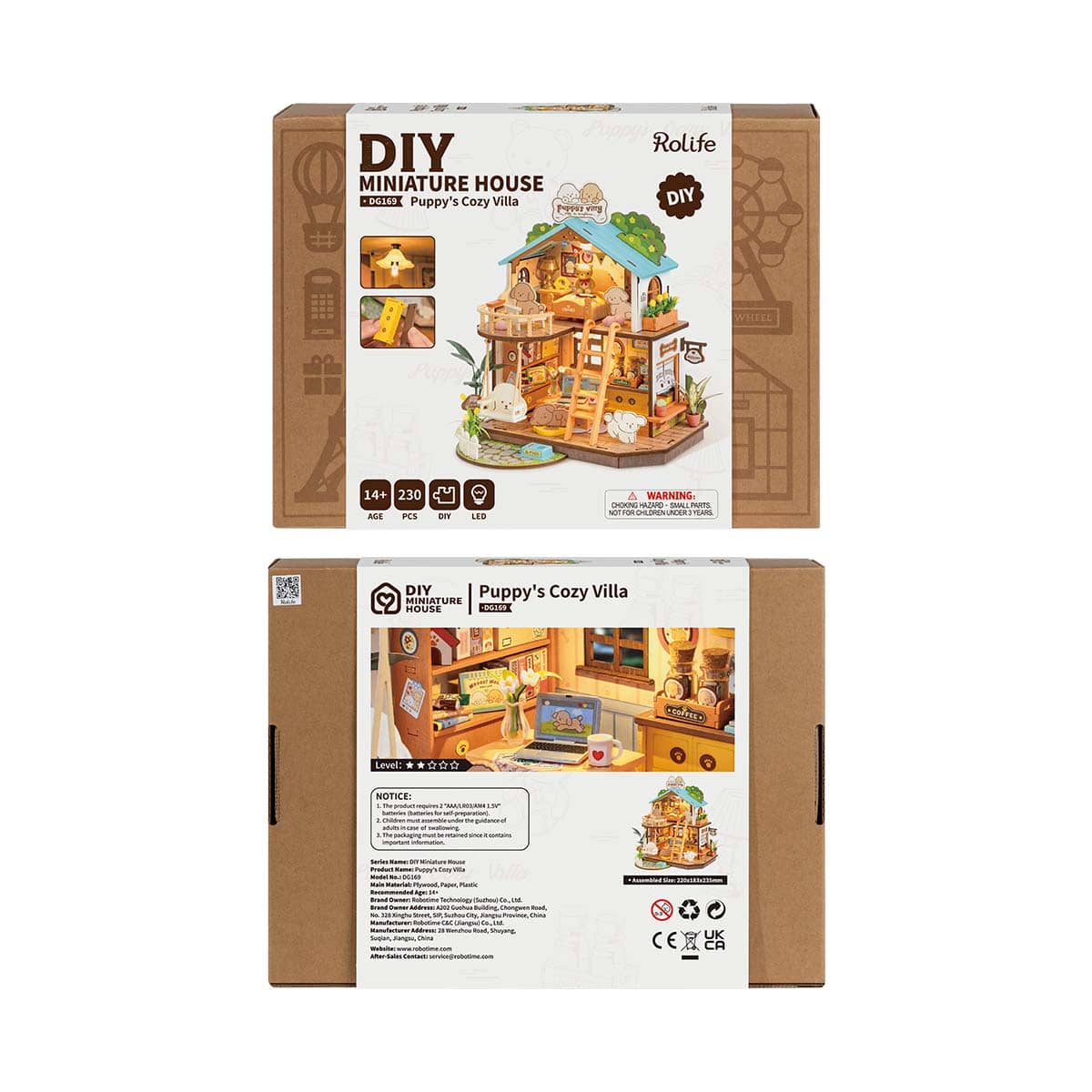 ROBOTIME Puppy's Cozy Villa Miniature House – DIY Wooden Kit