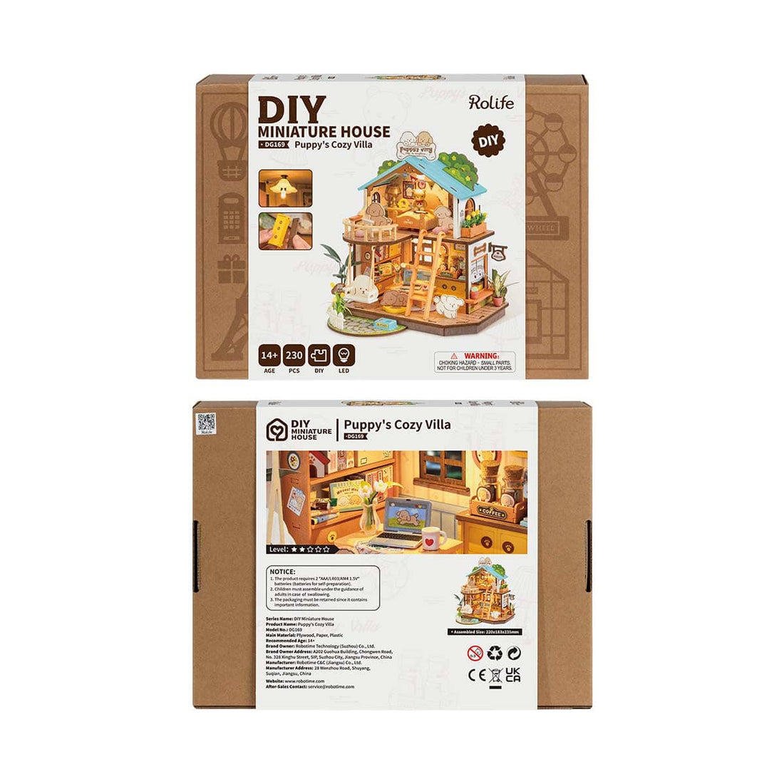 ROBOTIME Puppy's Cozy Villa Miniature House – DIY Wooden Kit