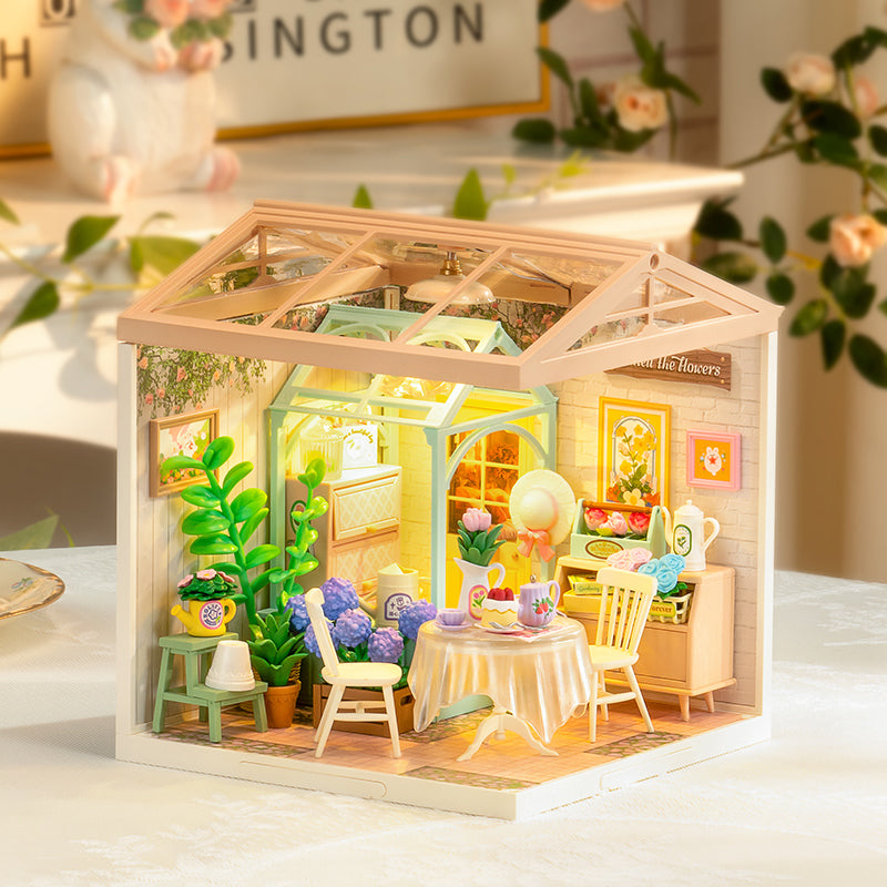 ROBOTIME Blooming Tea Garden Miniature House – DIY Wooden Kit
