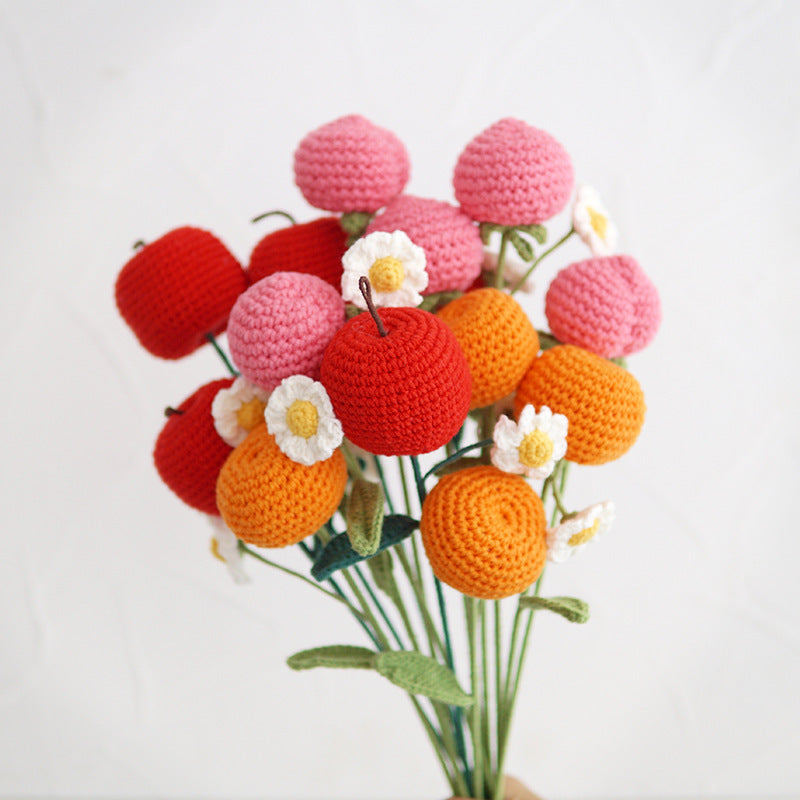 Fruit Knitted Wool Crochet Finished Bouquet – A Sweet Touch of Handmade Beauty 🍎🍑🍊