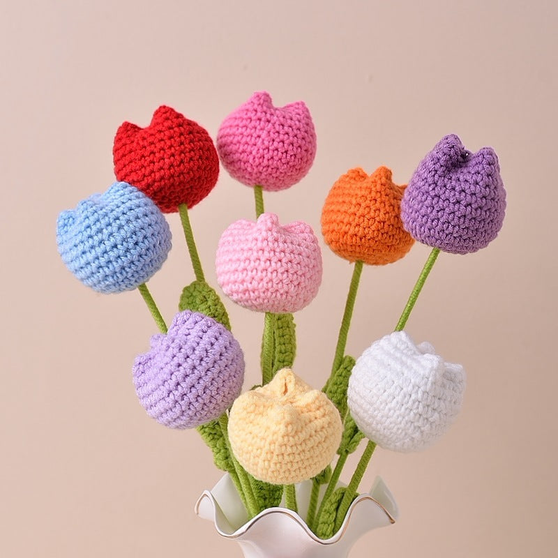 Finished Handmade Crochet Tulip Fake Flower Simulation