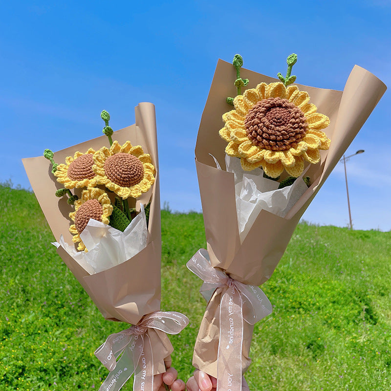 Sunflower Bouquet Wool Crochet Flower Material Bag