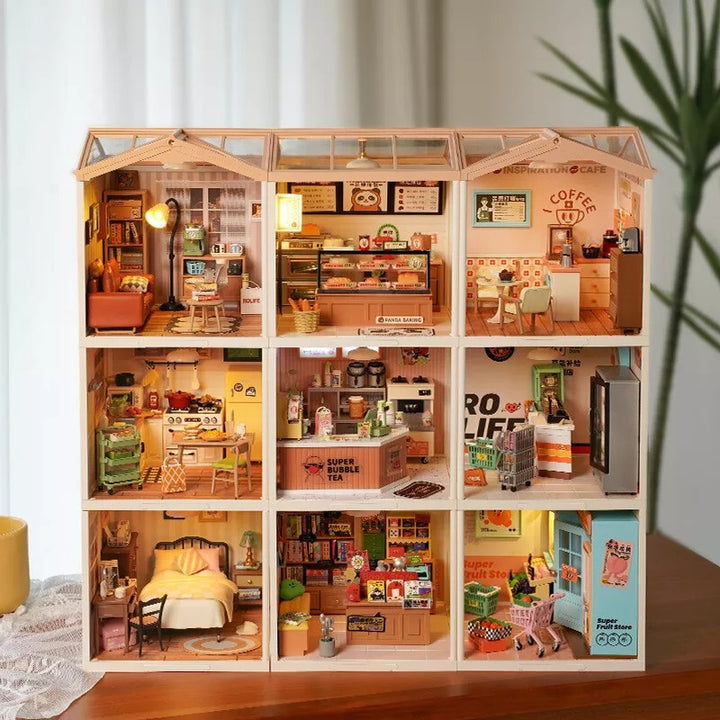 Rolife Super Creator Mini Store DIY Dollhouse Kit with LED Lights