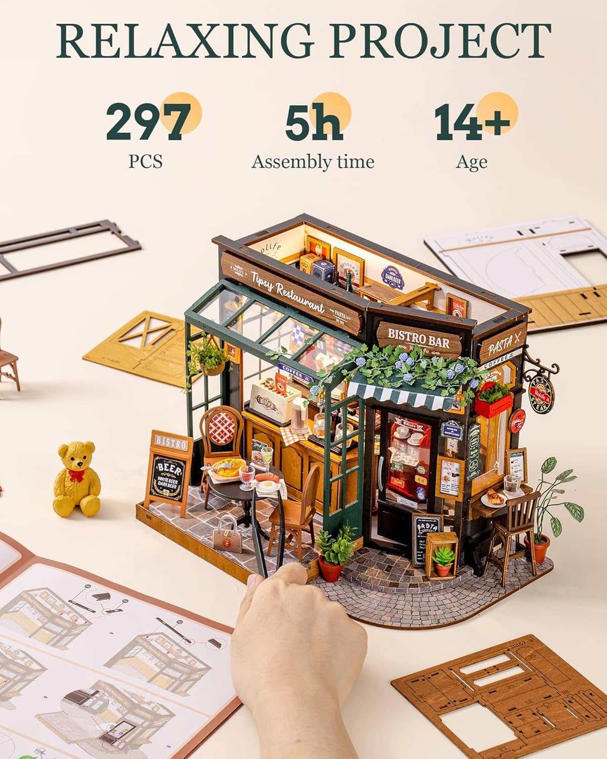 Rolife Tipsy Restaurant Miniature House Kit – DIY Wooden Model