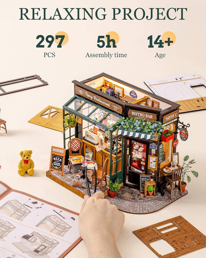 Rolife Tipsy Restaurant Miniature House Kit – DIY Wooden Model