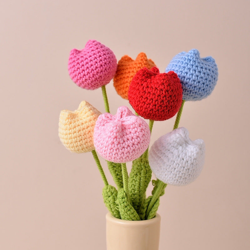 Finished Handmade Crochet Tulip Fake Flower Simulation