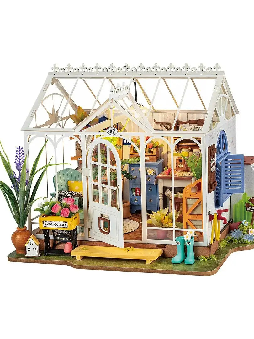 Robotime Green Miniature Dollhouse DIY Kit with Furniture & LED