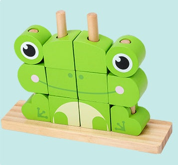 Wooden Animal Building Blocks Puzzle for Kids | Educational Toy | Bright & Safe