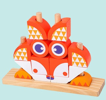 Wooden Animal Building Blocks Puzzle for Kids | Educational Toy | Bright & Safe