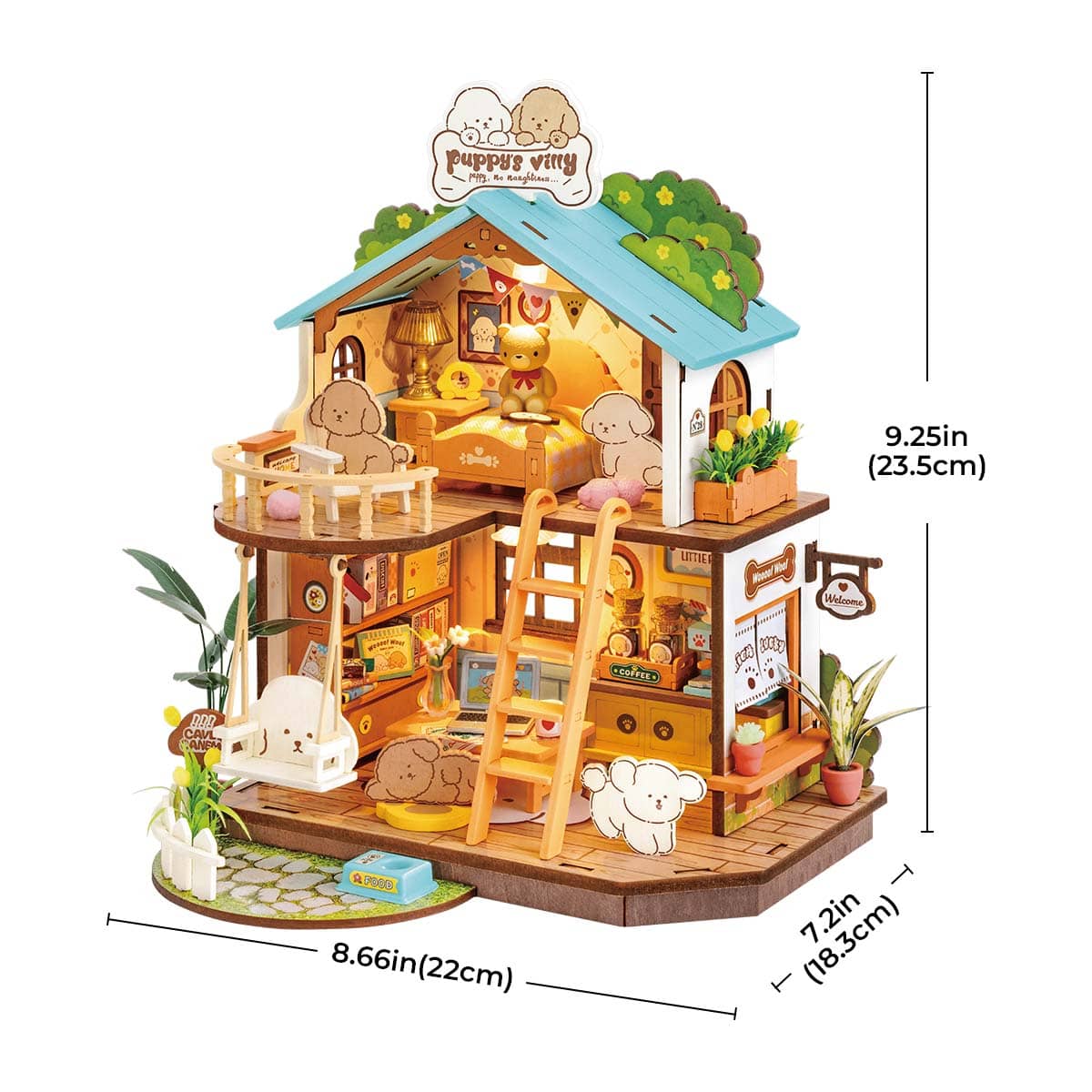 ROBOTIME Puppy's Cozy Villa Miniature House – DIY Wooden Kit