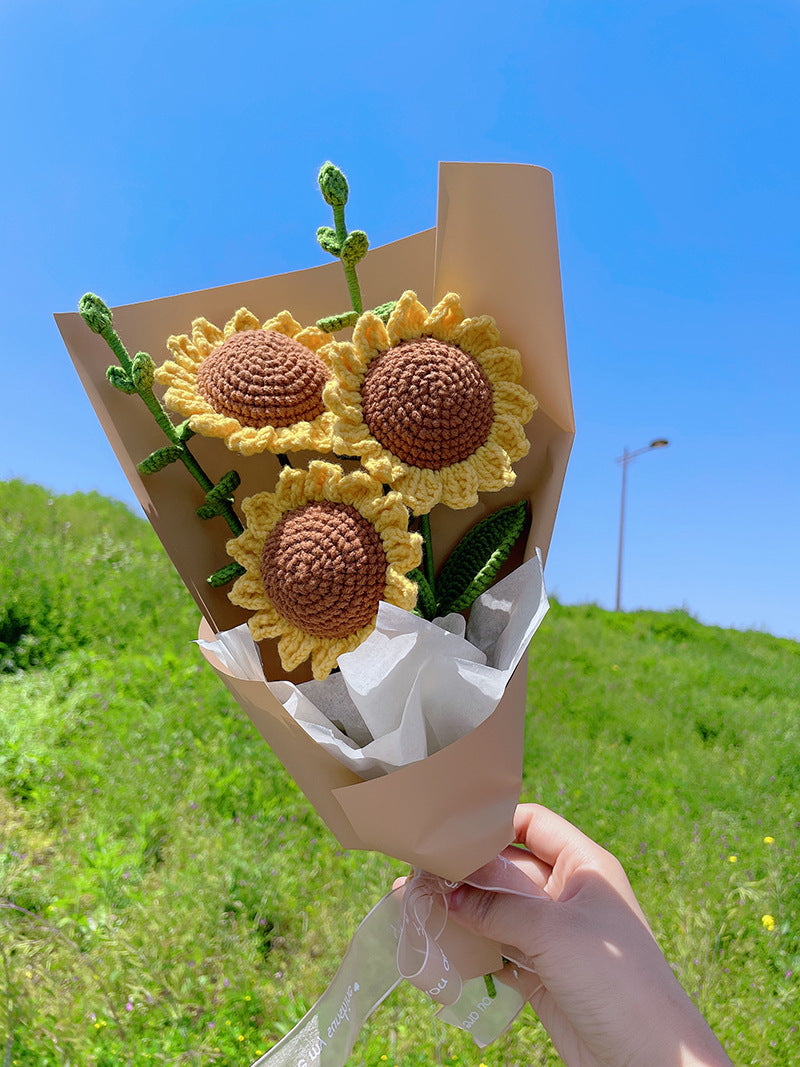 Sunflower Bouquet Wool Crochet Flower Material Bag