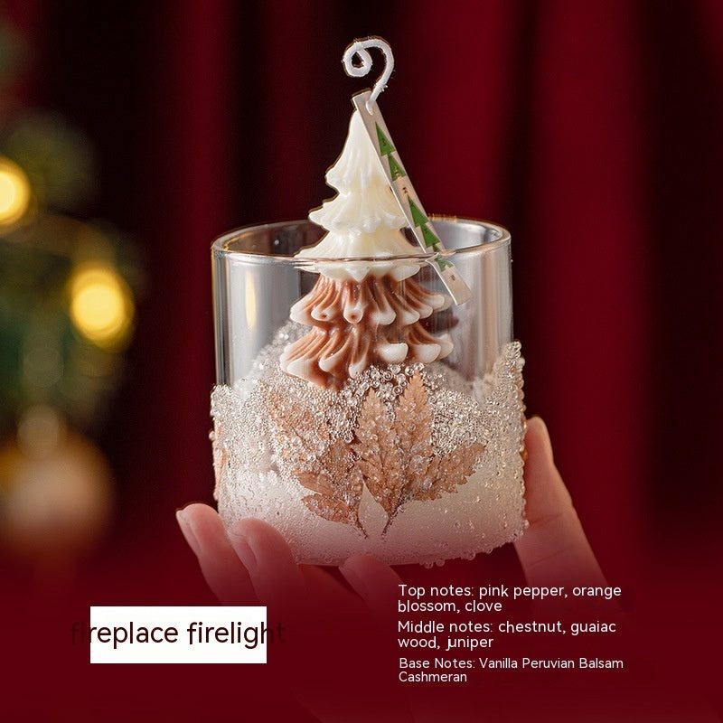 Artisan Candle Gift Box featuring a Christmas tree design with delicate frost details