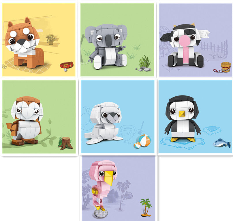Kids DIY Animal Modeling Building Blocks Set featuring various cute animal figures in vibrant colors