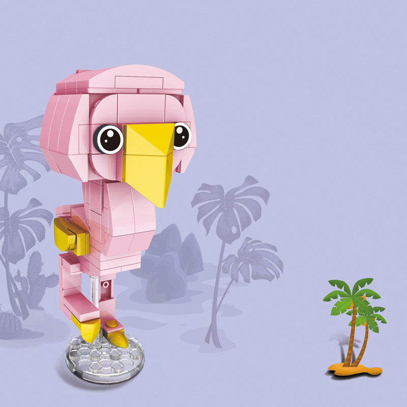 Pink flamingo created with the Animal Modeling Building Blocks Set for kids' creative play