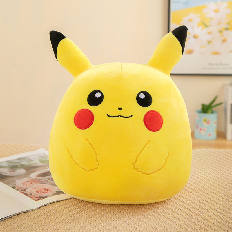 Cute yellow Animal Plush Pillow resembling Pikachu with black-tipped ears and red cheeks for kids DIY kits