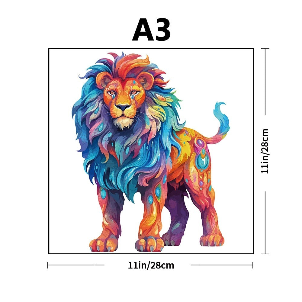 Colorful lion illustration from an Animal Shaped Wooden Puzzle arts and crafts kit by Arts And More