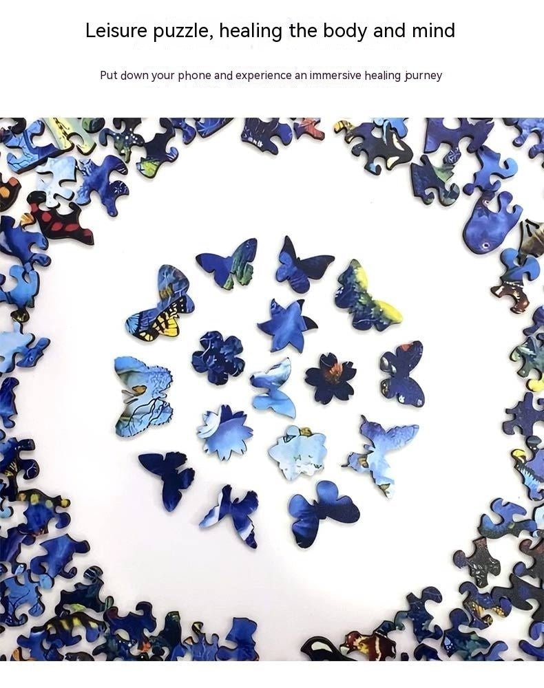 Animal Wooden Puzzle pieces shaped like animals and butterflies arranged in a circle from Arts And More