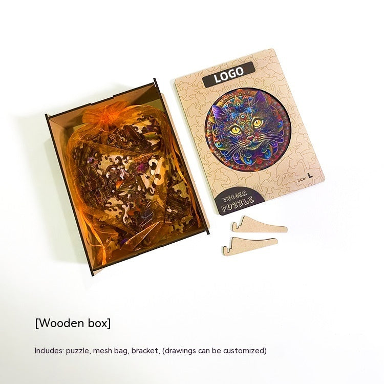 Arts And More Animal Wooden Puzzle arts and crafts kit with wooden box and mesh bag