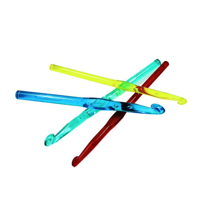 Plastic Crochet Tool Set with colorful translucent crochet hooks for crafting and DIY projects