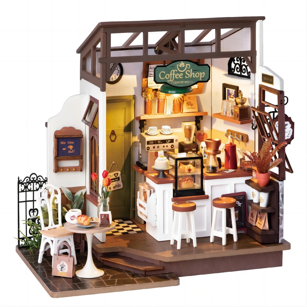 Robotime Green Miniature Dollhouse DIY Kit with Furniture & LED