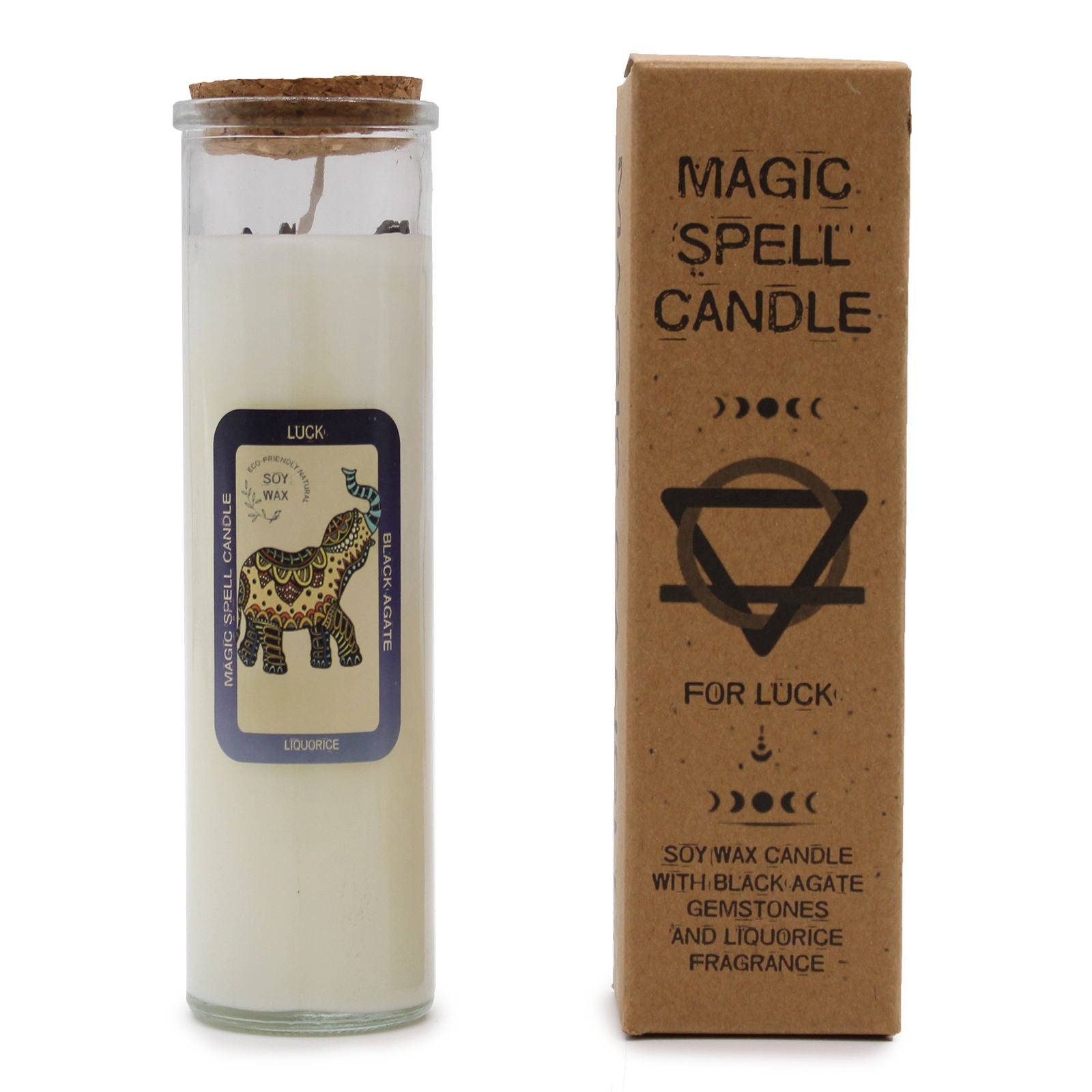 Luck magic spell candle with black agate crystals