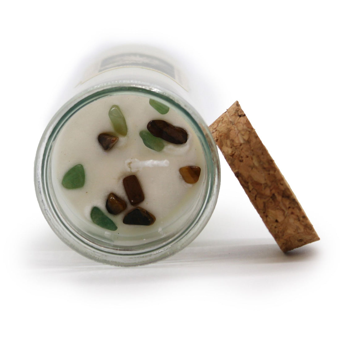 Prosperity magic spell candle with tiger eye and green aventurine