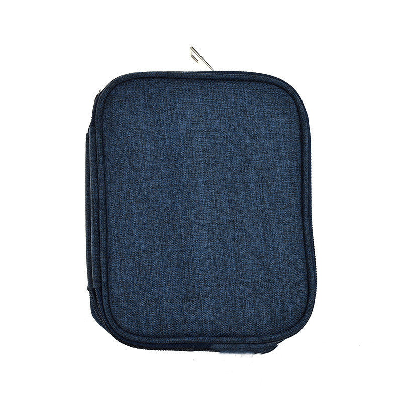 Arts And More Bamboo Handle Crochet Set in a compact dark blue zippered fabric case