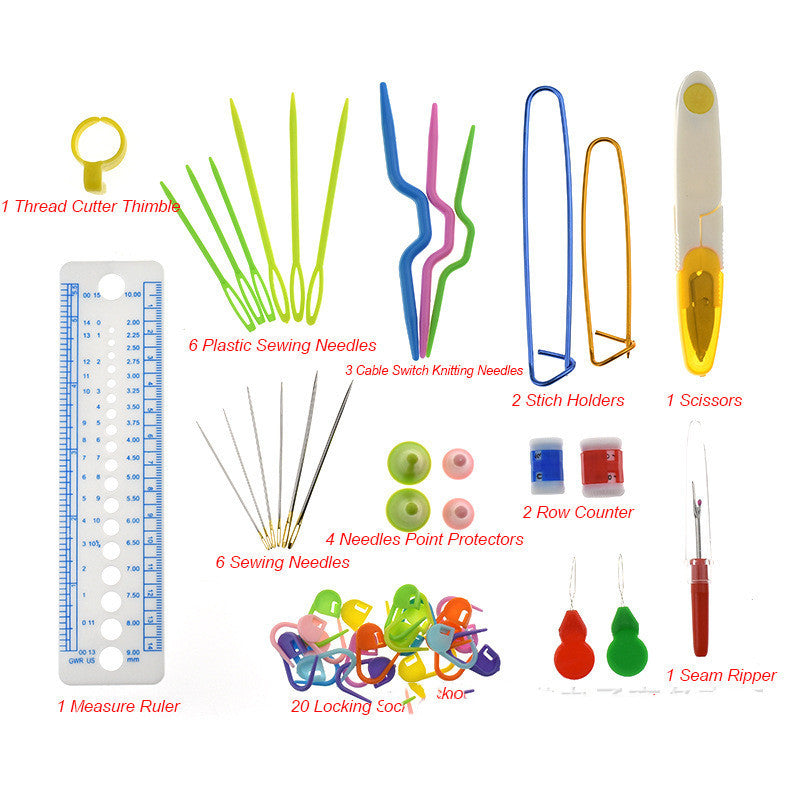 Bamboo Handle Crochet Set with scissors, needles, stitch holders, row counter, and locking stitch markers