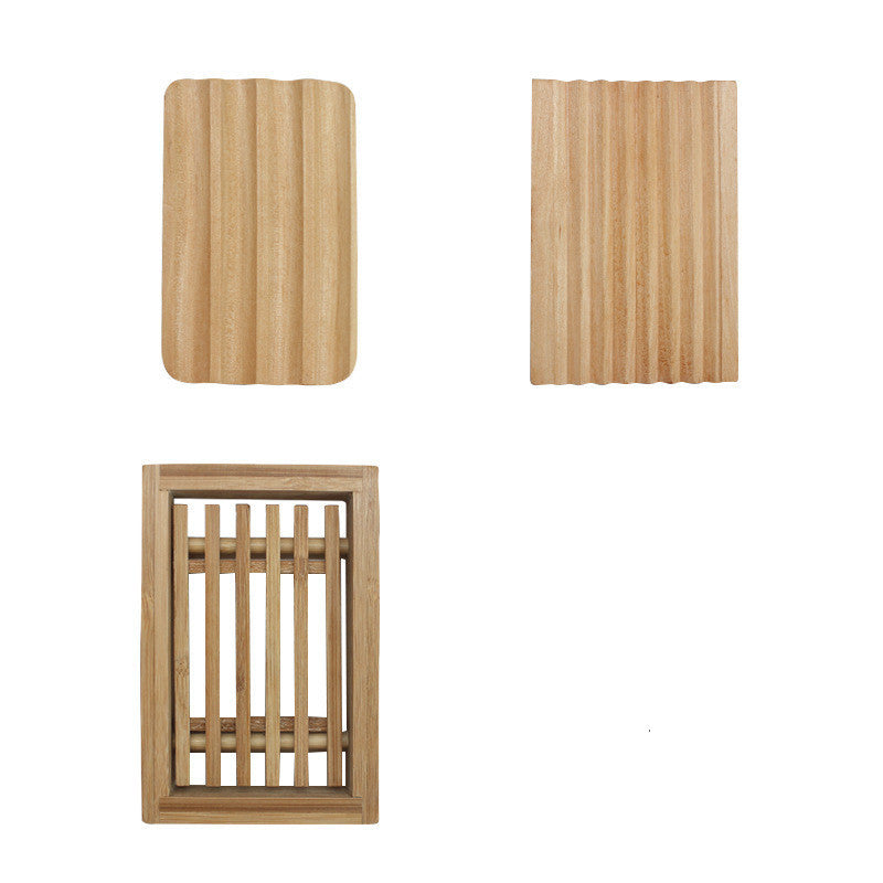 Arts And More Bamboo Handmade Soap Holder set with grooved and slatted wooden designs for soap drainage