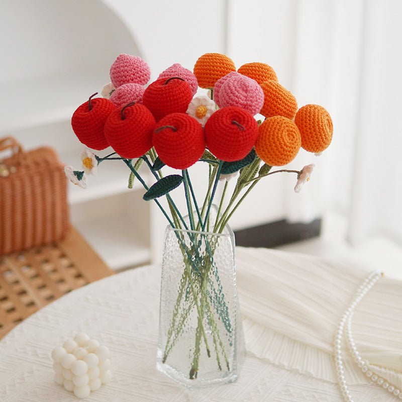 Fruit Knitted Wool Crochet Finished Bouquet – A Sweet Touch of Handmade Beauty 🍎🍑🍊