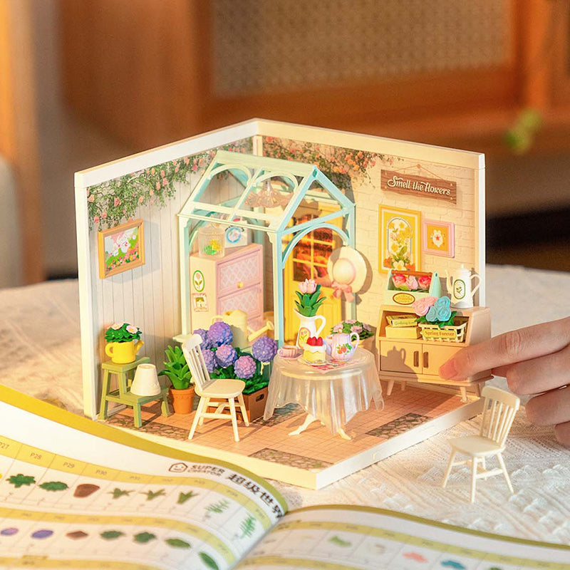 ROBOTIME Blooming Tea Garden Miniature House – DIY Wooden Kit
