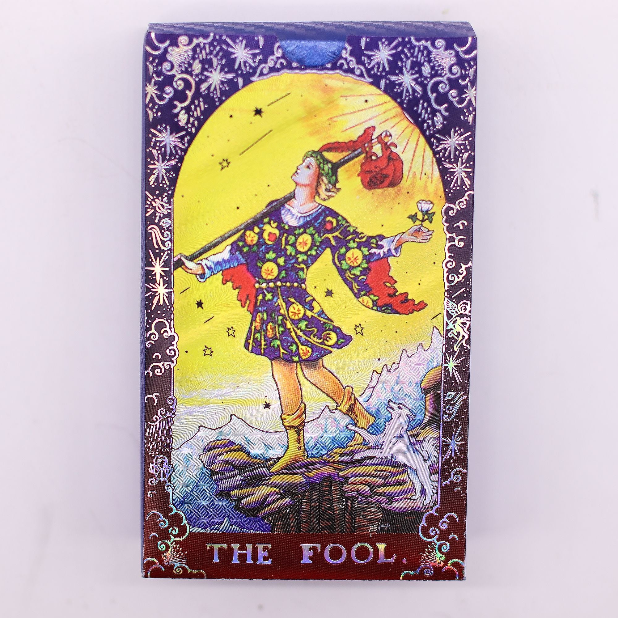 Blue Foil Mandala Tarot Card featuring The Fool illustration