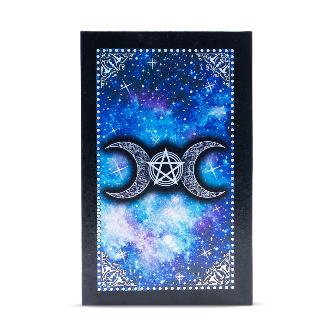 Blue Foil Moon Face Tarot Card with celestial design for tarot readings