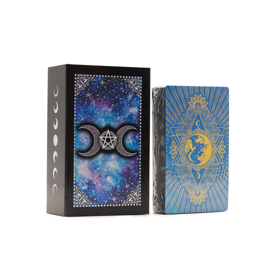 Blue Foil Moon Face Tarot Card Set with Guidebook