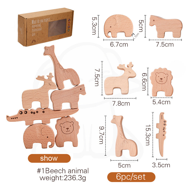 Kids DIY Building Blocks Desktop Game Set with Wooden Animal Figures for Creative Play