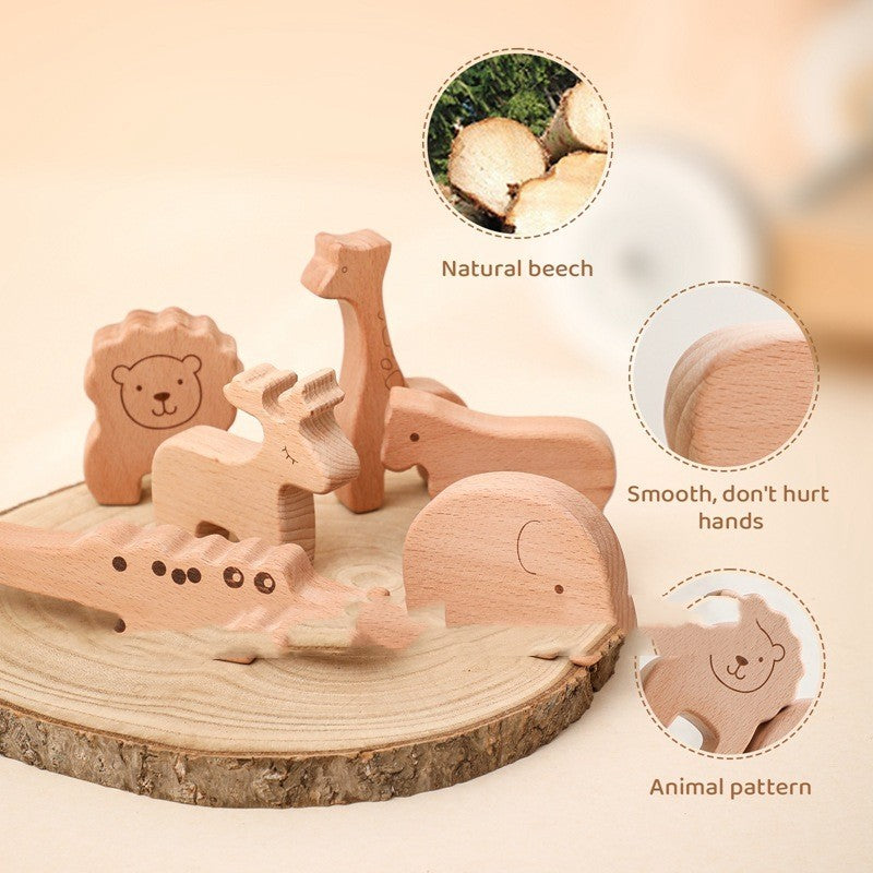 Kids DIY Kits featuring Building Blocks Desktop Game with natural beech animal figures on a wooden base