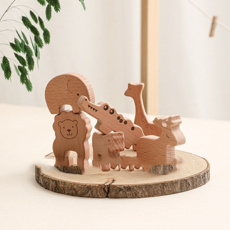 Kids DIY Kit featuring Wooden Animal Building Blocks Desktop Game for Creative Play