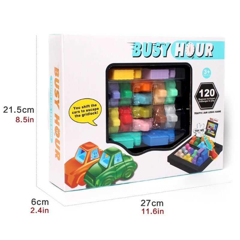 Arts And More Busy Hour Car Toy Puzzle with colorful plastic cars in a traffic jam logic game box