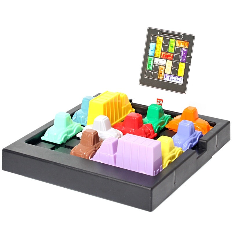 Arts And More colorful Car Toy Puzzle with various shaped vehicles fitting into a black tray